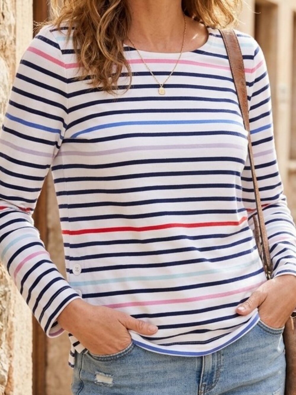 T by Talbots Women's Multicolor Striped Casual Loungewear T-Shirt Top Size LP